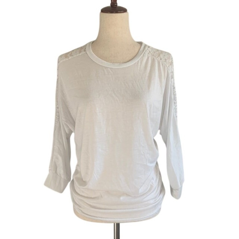 White Lace Back Top XL Romantic Boho Embroidered Eyelet Sheer Layering Peplum